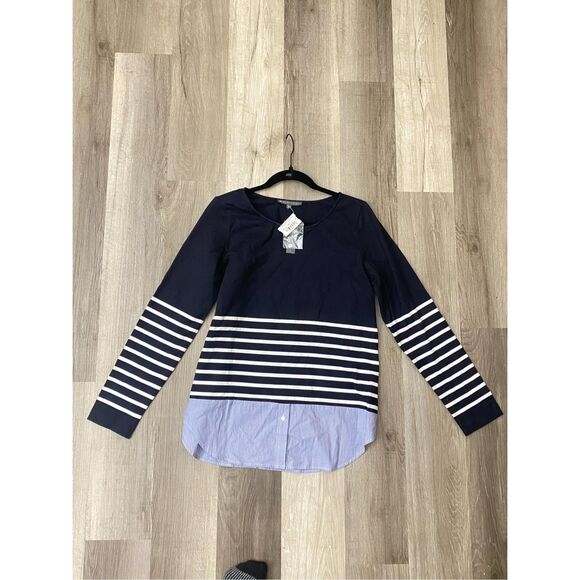 Elliott Lauren NWT Navy Blue Red Side Zipper Blouse, Size Small, MSRP $160 - Picture 2 of 12